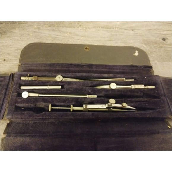 Antique Case of Drawing Drafting Instruments Made in Germany